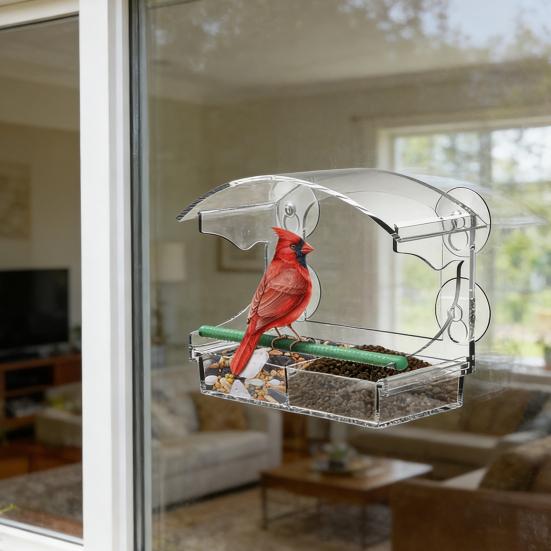 Krmítko pro ptáky na okno s přísavkami Odnímatelný zásobník na krmivo Průhledný akryl Venkovní krmítko pro malé divoké ptáky Zahradnický dárek