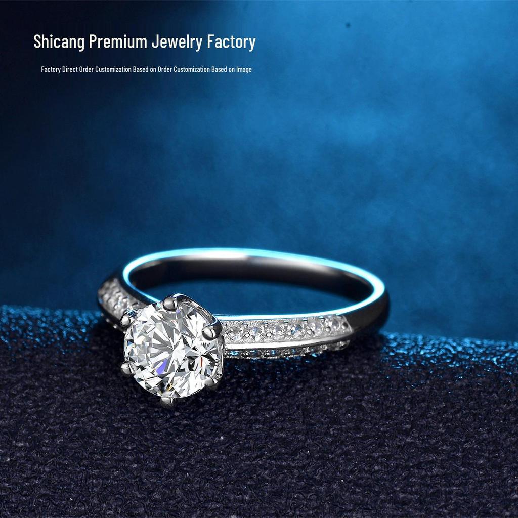White Copper Plated S925 Silver Women's Ring with Moissanite Gemstone