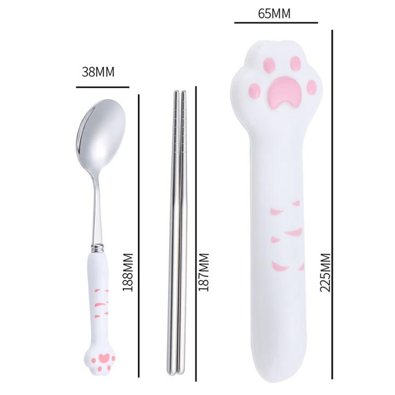 

Cute Cat Paw Cutlery Set Stainless Steel Fork Spoon With Storage Box Dinnerware Tableware Silverware Lunch Portable Tableware 187mm розовый