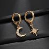 925 Silver Star Moon Hoop Earrings for Women Girls Zircon Dangle Earrings Gold Silver Party Jewelry Gifts