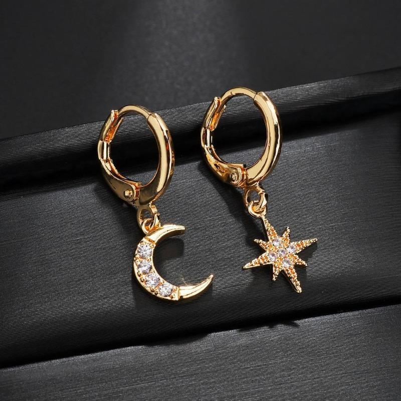 925 Silver Star Moon Hoop Earrings for Women Girls Zircon Dangle Earrings Gold Silver Party Jewelry Gifts