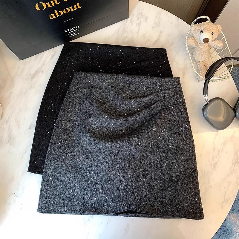 New Autumn/Winter 2025 Sequin Tweed High-Waisted Irregular Slim A-Line Skirt