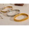 Yhpup 21cm Men Stainless Steel Metal Watch Band Cuban Chain Bracelet Bangle Statement 18K Gold Plated Waterproof Jewelry Bijoux