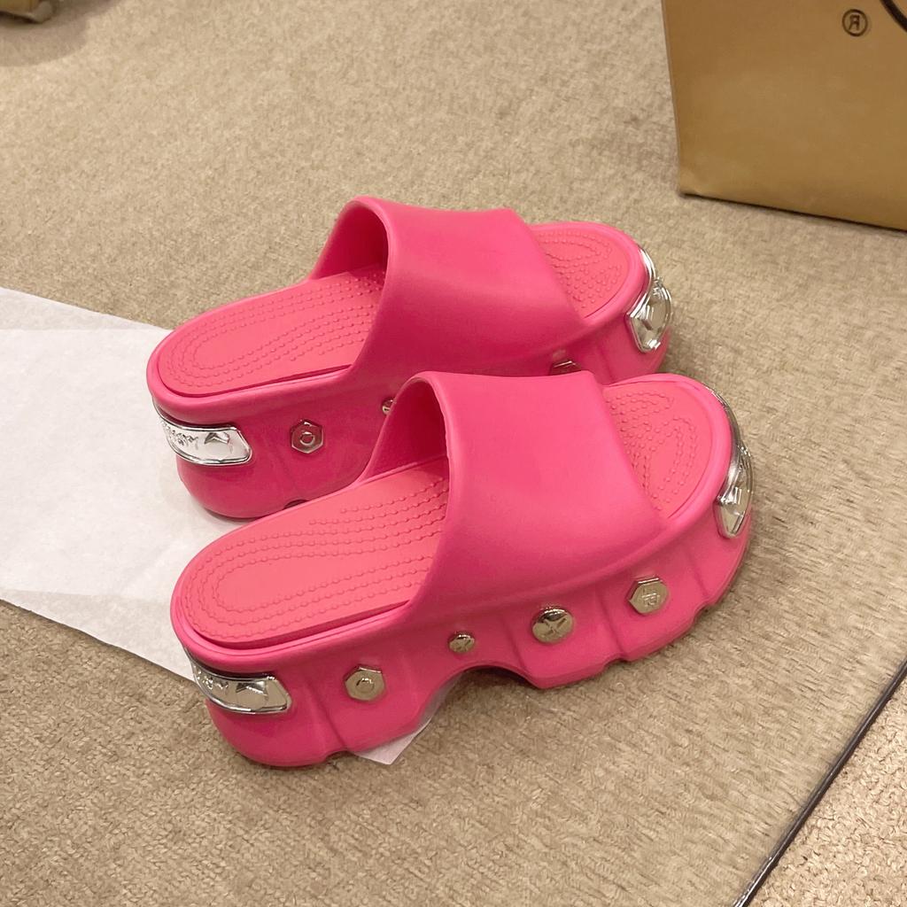 Fashion Women's Flat Shoes Summer New Round Head Open Toe Butterfly Knot Waterproof Platform Soft Sole Anti-slip Wear-resistant Slippers