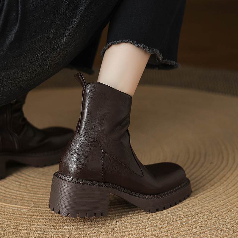Krazing Pot Microfiber Winter Round Toe Modern Platform Size 33 Boots Size 43 Thick Bottom Women Ankle Boots