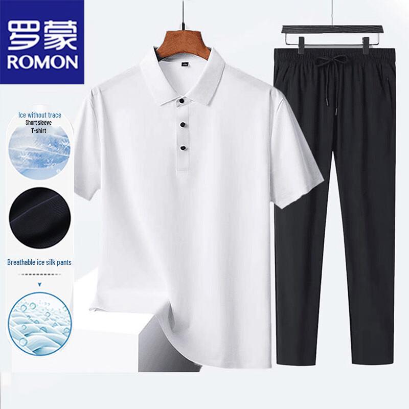 ROMON Men s Casual Summer T-Shirt & Pants Set 4XL белый