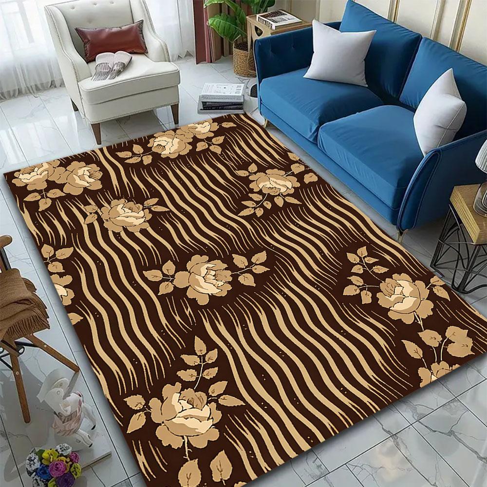 Vintage Floral Pattern In Warm Brown Patterned Carpet, Suitable As a Non Slip Play Mat for the Living Room and Bedroom Sofa