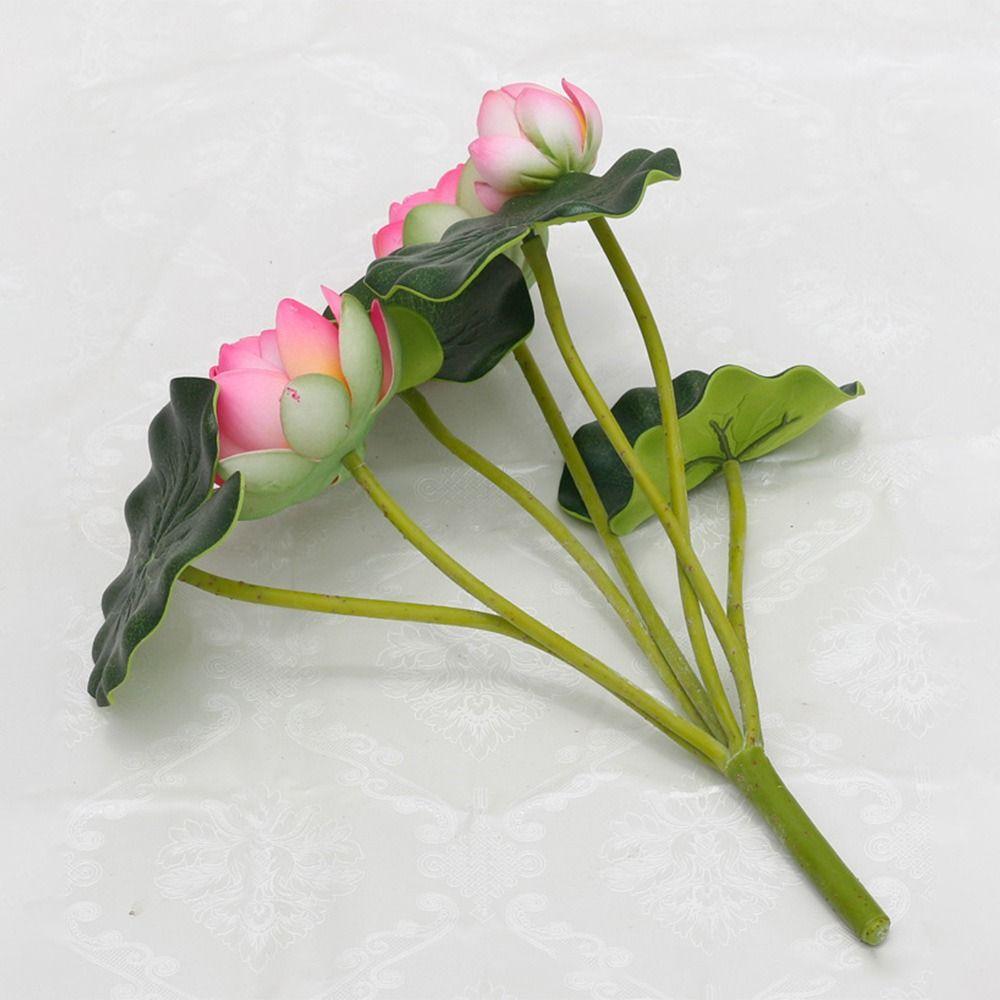 Multicolor Lotus Artificial Flower Silk Petals Green Leaves Faux Lotus Leaf Flowers 3 Flowers 4 Leaves Photo Props