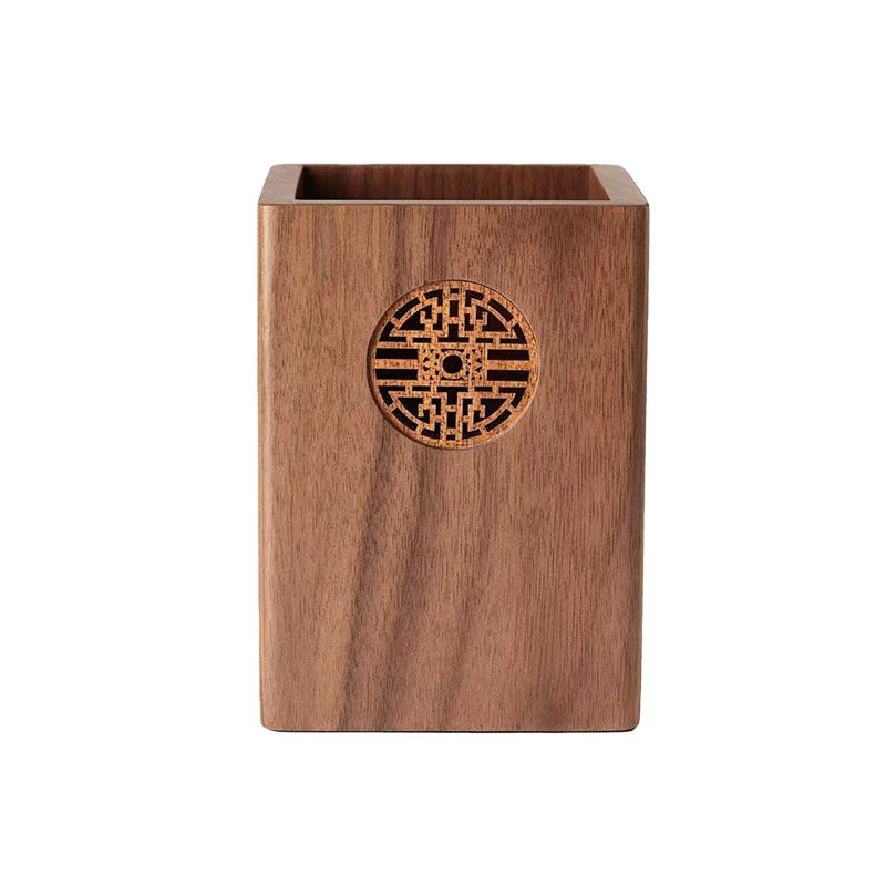 Retro Engraving Black Walnut Wooden Pen Holder Pen Organizer Office Desktop Storage Box Cosmetics Paper Box Gift