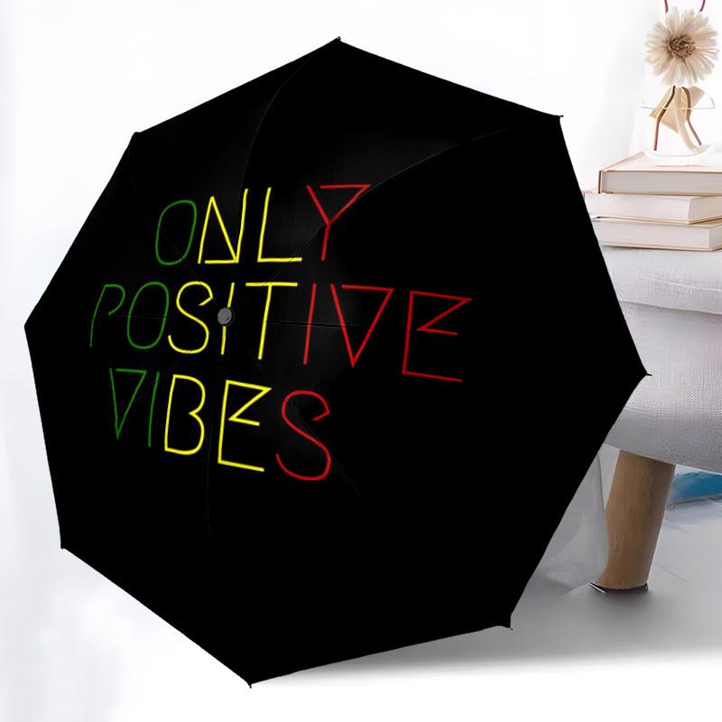 

1pc Positive Vibes Automatic Folding Umbrella - 8-Rib Durable Iron Frame, Compact Portable for Daily Travel yy251205043