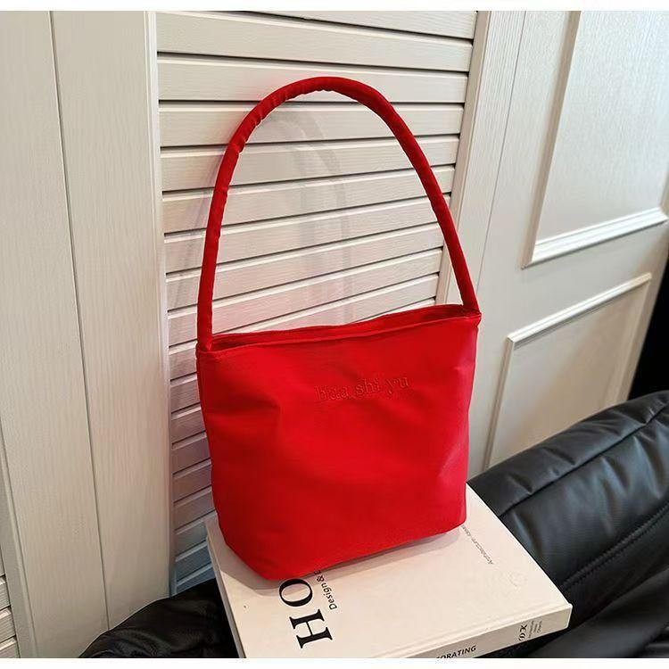 Fashion Embroidered High-Stretch Waterproof Nylon Shoulder Bag for Women, Casual Underarm Crossbody Purse