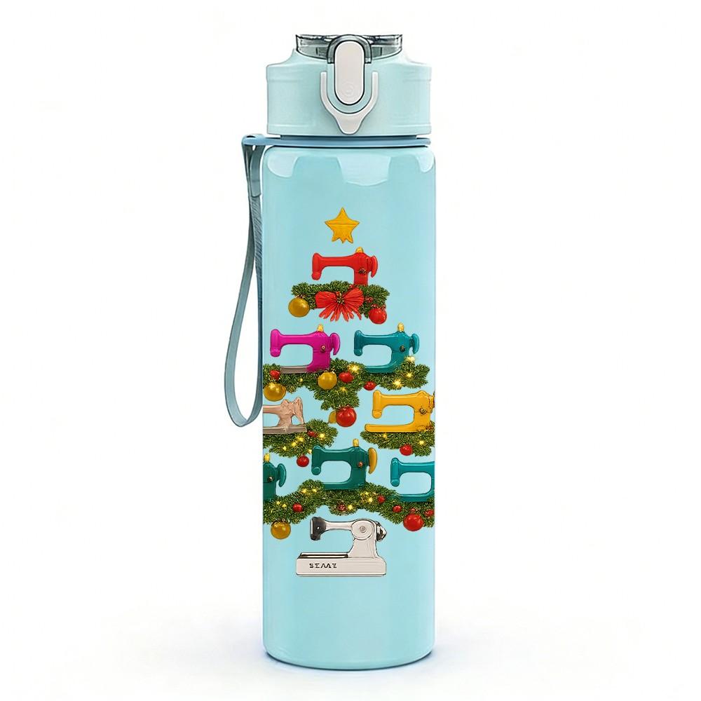1PC Simple Christmas Tree Print 750ml Color Plastic Sports Water Bottle Leakproof Flip Straw Lid Suitable for Sports Office Home Use