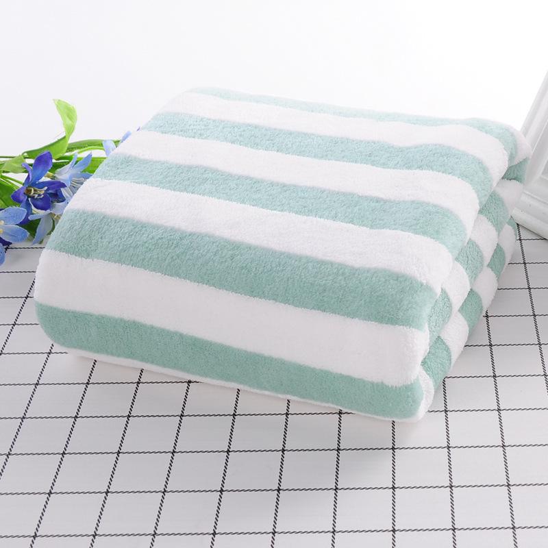 Thickened Coral Fleece Bath Towel: Non-Shedding, Quick-Dry, Water-Absorbent with Color Stripes