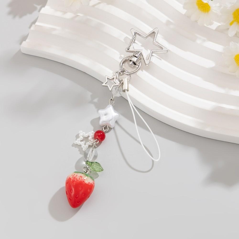 Strawberry Design Beaded Phone Chain Cute Flower Key Pendant Accessories Bag Charm Fairytale Theme