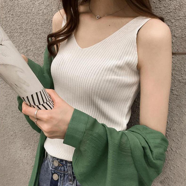 New Summer Women's Clothing, Ice Silk Knitted Vest, Women's Sleeveless Top, Slimming, Bottoming Suspender, Trendy Outer Wear