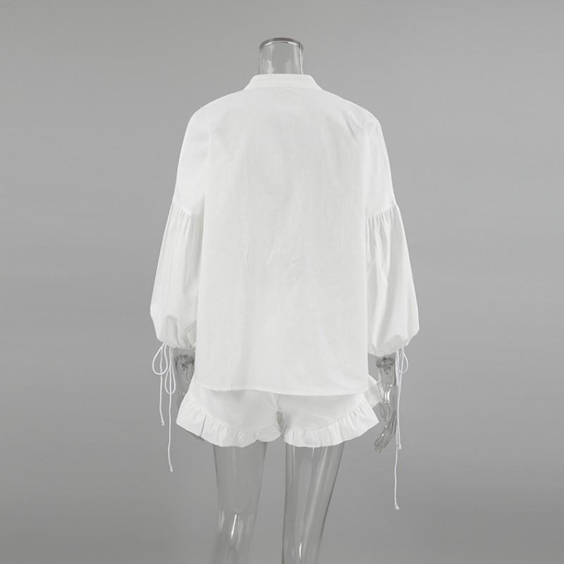 Womens Cotton Linen Blend 2-Piece Set Lantern Sleeve Top Shorts Casual Fashion 2026