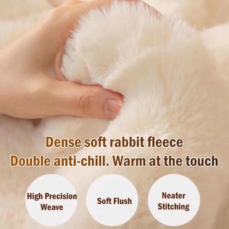 Rabbit Plush Large Sofa Anti Slip Cover Cloth Thick Winter Sofa Slipcover Protector Cover Sofa Cushion Anti Cat Scratch Universal Cover Blanket