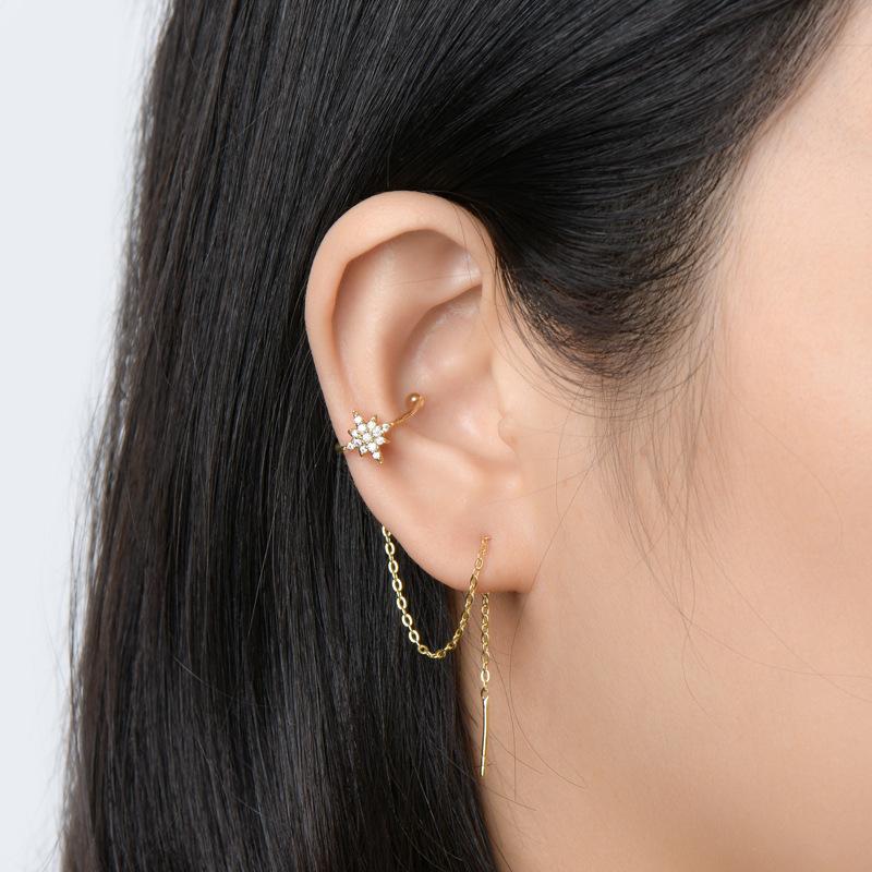 Silvere Glam A Versatile And High-end Moissanite Ear Bone Clip With A Women's Octagonal Star Tassel One-piece Sterling Silver Earring Stud