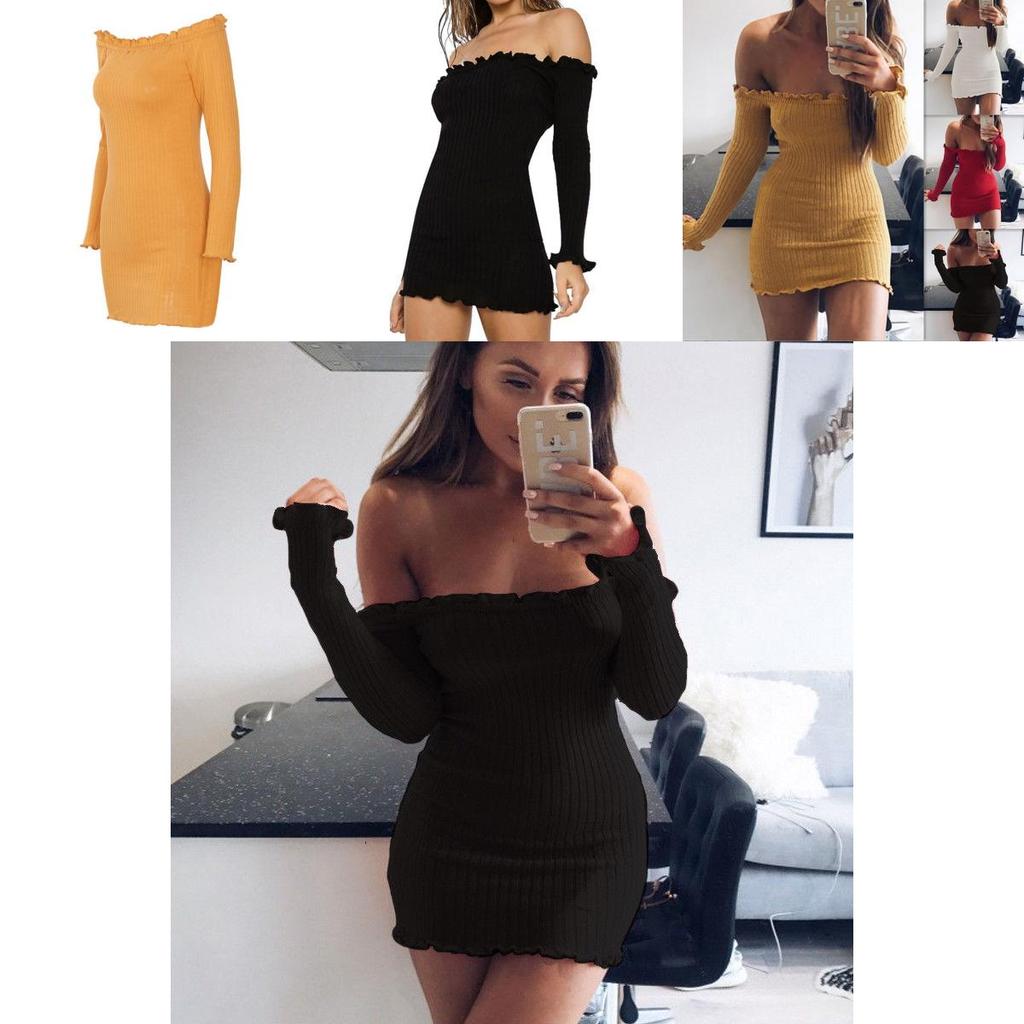 Cotton Solid Color Bodycon Dress With Long Sleeve And High Waist For Women