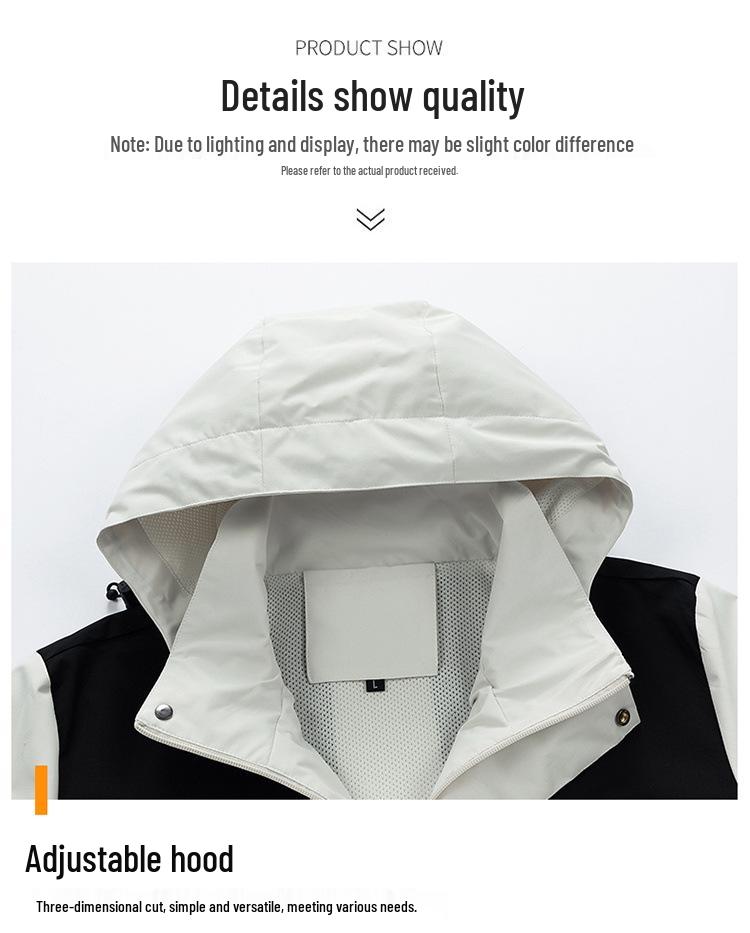 Unisex Windproof & Waterproof Color Block Hooded Jacket for Spring/Autumn Hiking