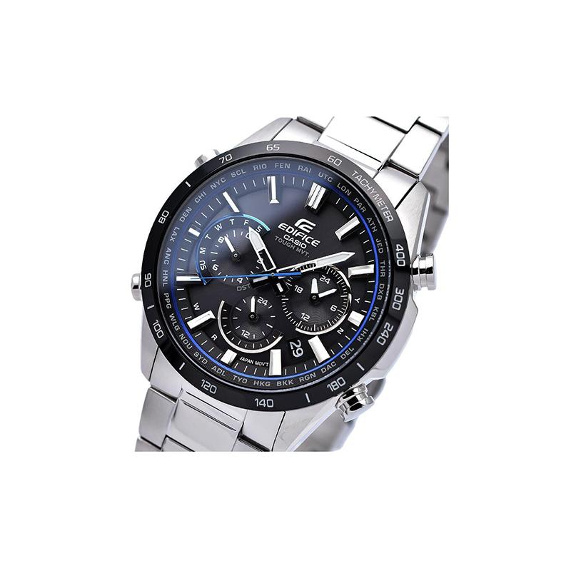 

CASIO 100 meters waterproof solar Quartz Steel Strap men s watch black dial EQW-T650DB-1A чорний