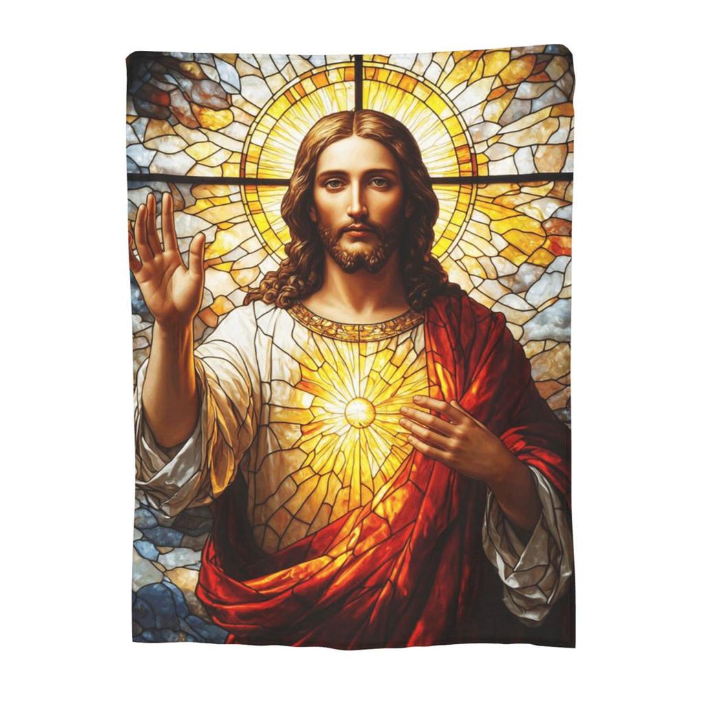 Jesus Christ Angelic Heart Religious Blanket Soft Warm Flannel Throw Blanket Bedspread for Living room Picnic Travel Home Sofa