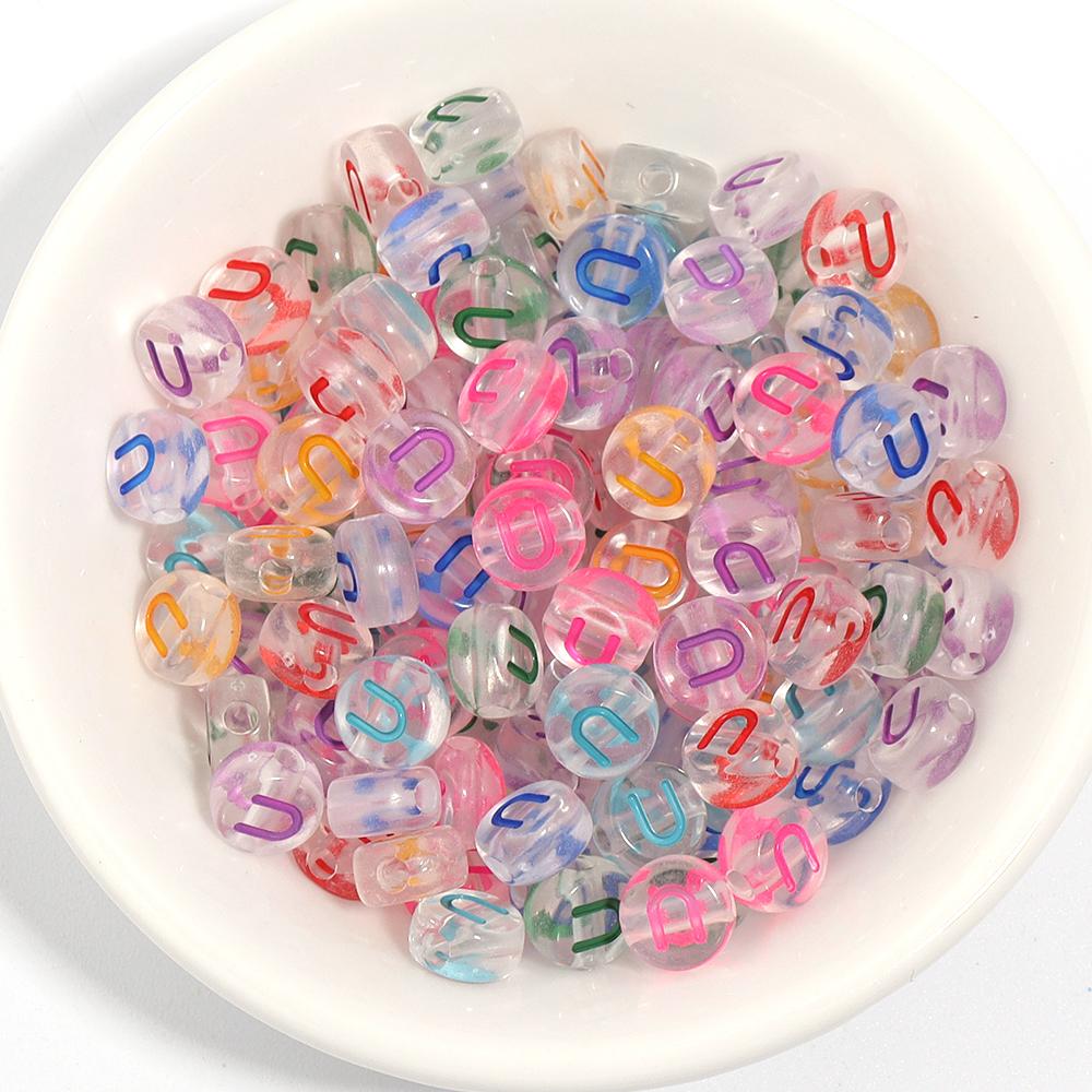 100Pcs Acrylic Flat Letter Beads Colored Alphabet Clear Round Loose Bead For Bracelet Necklace Charms Jewelry Making Accessories