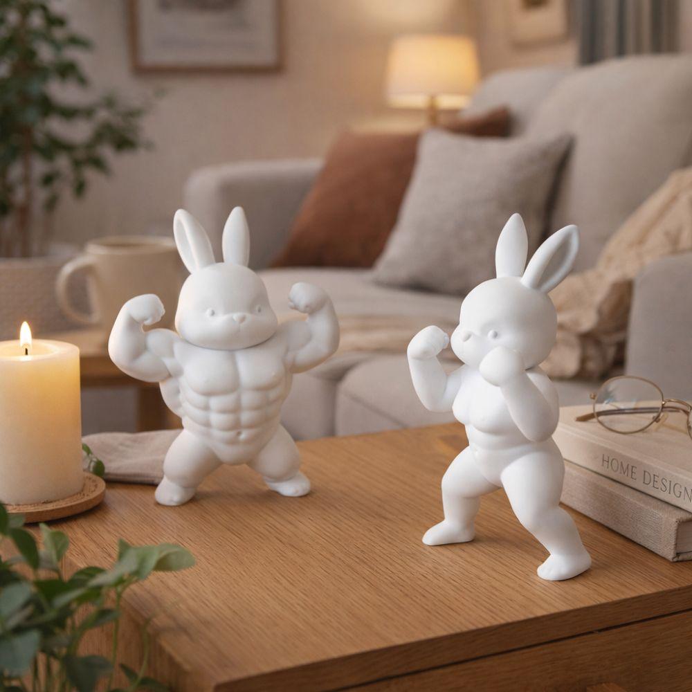Cute Easter Fitness Rabbit Plastic Small Rabbit Ornament Muscular Rabbit Statue Home Desk Decor