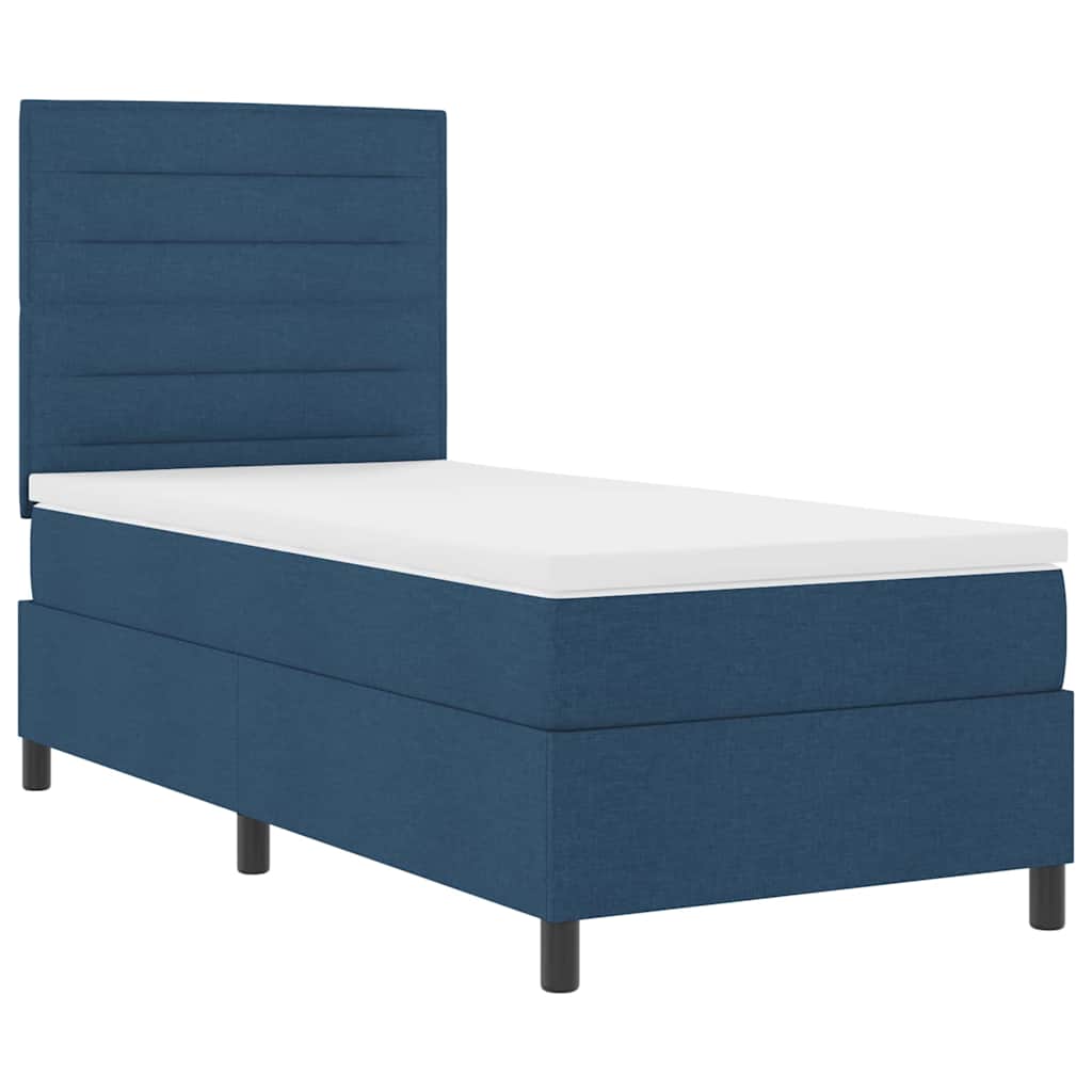 Box Spring Bed with Mattress and Headboard Blue 100 x 200 cm Fabric