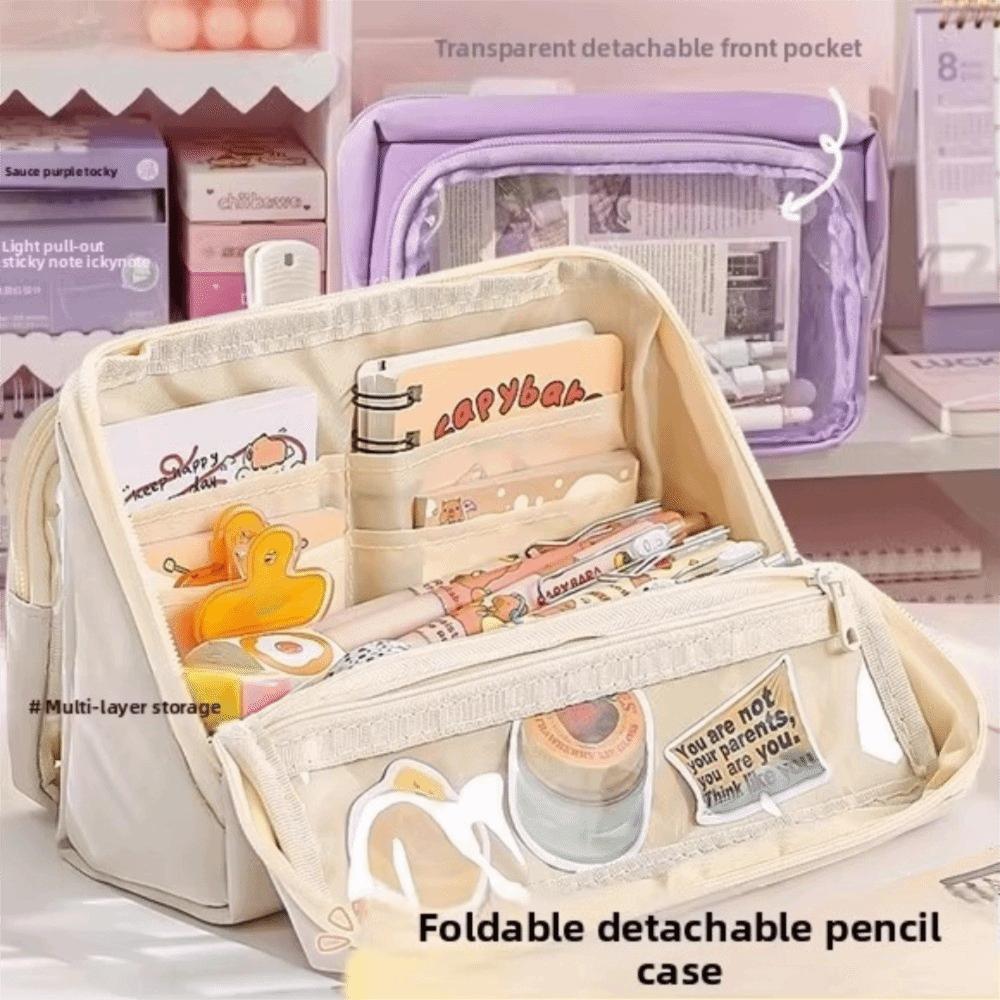 Large Capacity Transparent Pen Bag DIY Stationery Box Cute Transparent Pencil Case  Office
