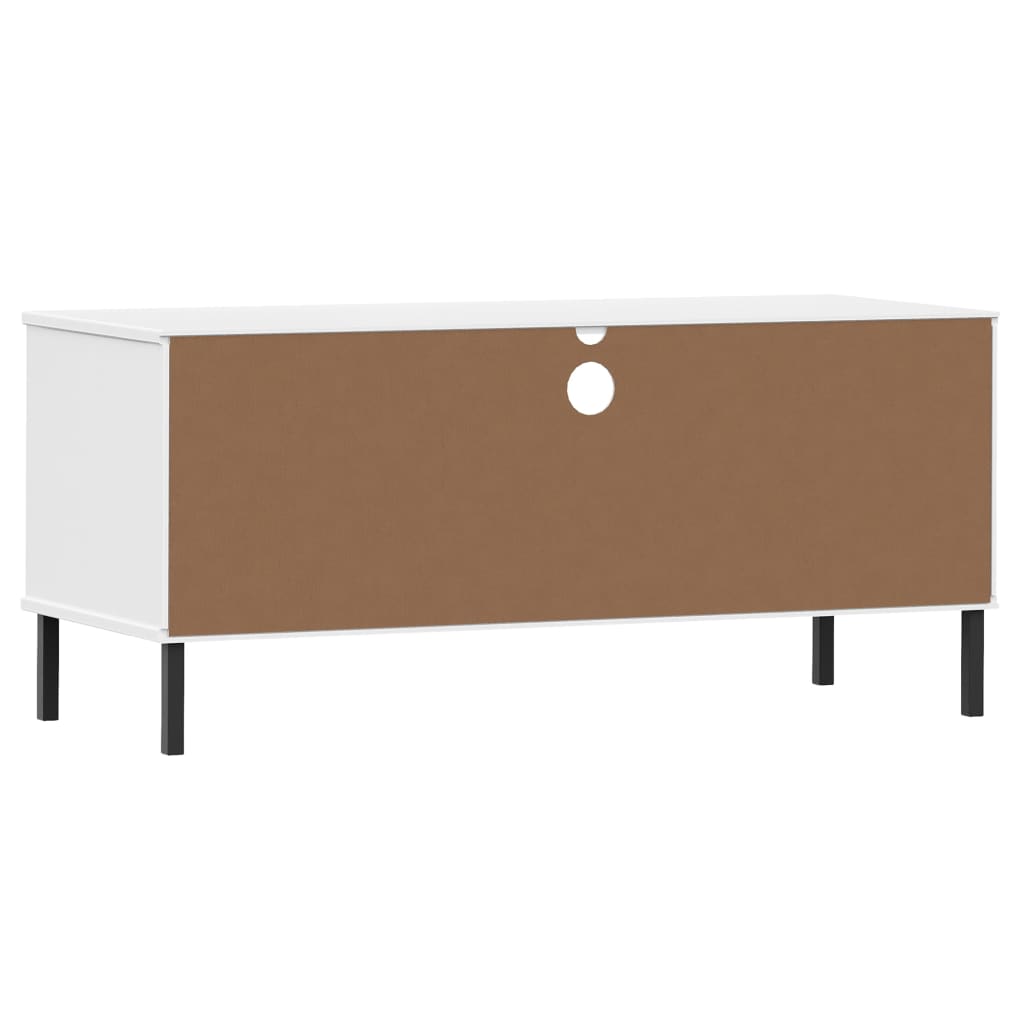 TV Stand OSLO with Metal Legs White Solid Pine Wood