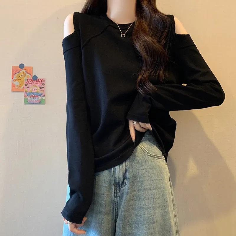 Women's Spring Autumn New Design Sense Slimming Off Shoulder Knitwear Sweater Basic Layering Top