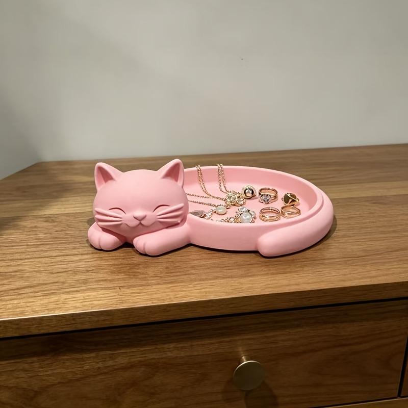 Pink Cat Desktop Organizer Tray,Jewelry Earrings Rings Necklaces S Keys Lipstick Post-It Notes Classification Tray,Jewelry Trays