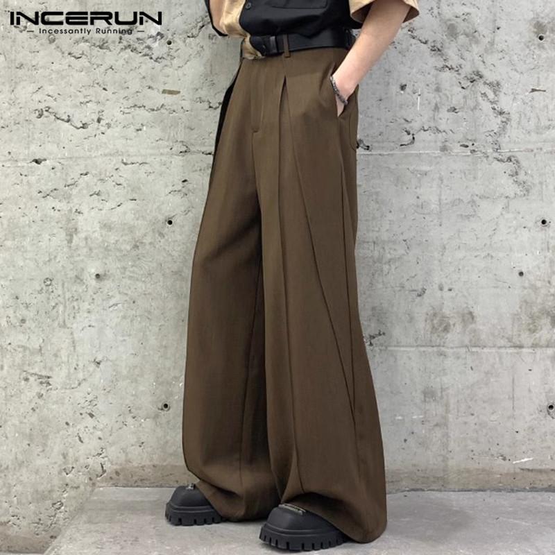 INCERUN Herrenhose mit hohem Bund und weitem Bein