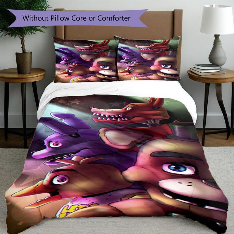 3pcs Duvet Cover Set (1*Duvet Cover + 2*Pillowcase, Without Core), Five Nights At Freddy's Print Bedding Set, Bedroom Decor, All‑Season, Birthday Gift