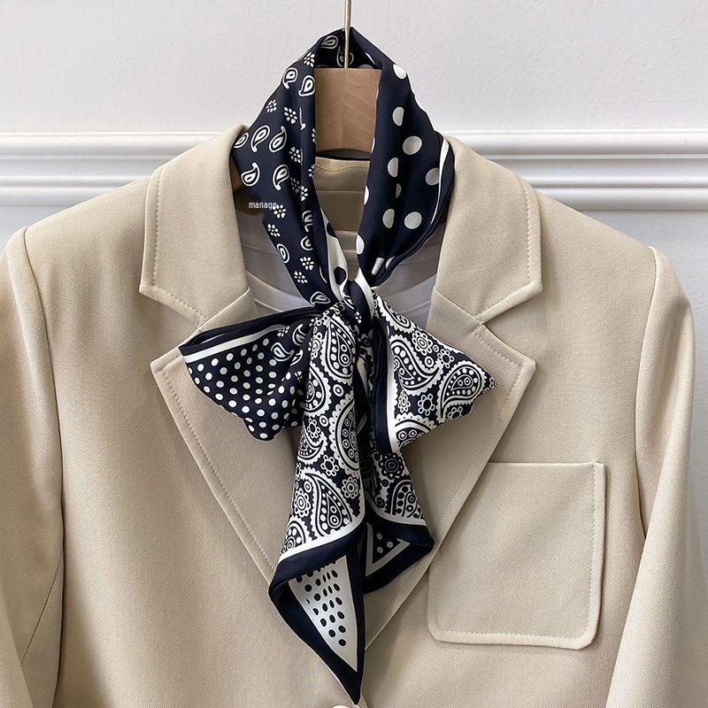 Women's Double-Sided Silk Ribbon Scarf - Elegant Korean Style, Ideal for Spring/Summer, Versatile for Neck or Head