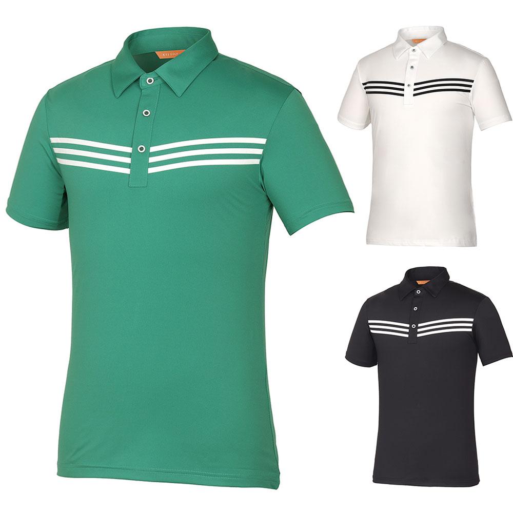 KIM YOUNG JOO GOLF Summer Men'S V-Cut 3-Stripe Four-Way Stretch Functional Men'S Golf Short Sleeve T-Shirt Dommts24