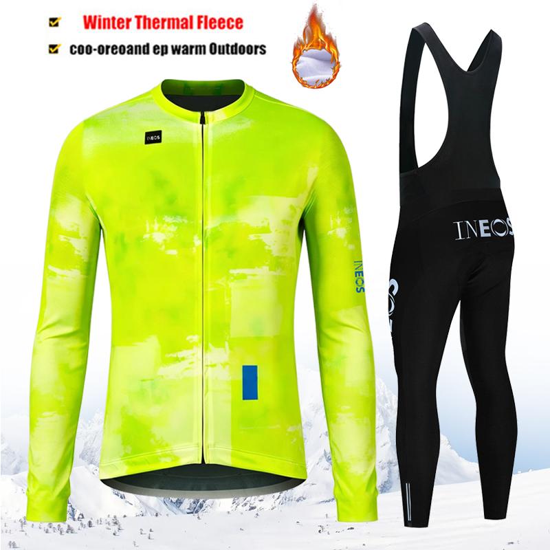 2027 Winter Rvouei Cycling Clothing Men Thermal Fleece Bicycling Clothing Set Outdoor MTB Bike Bib Pants Ropa Maillot Ciclismo