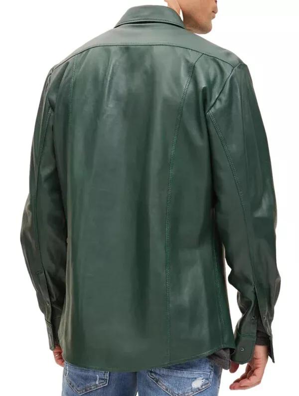 Formal Genuine Leather Classic Lambskin Green Men Stylish Casual Handmade Shirt