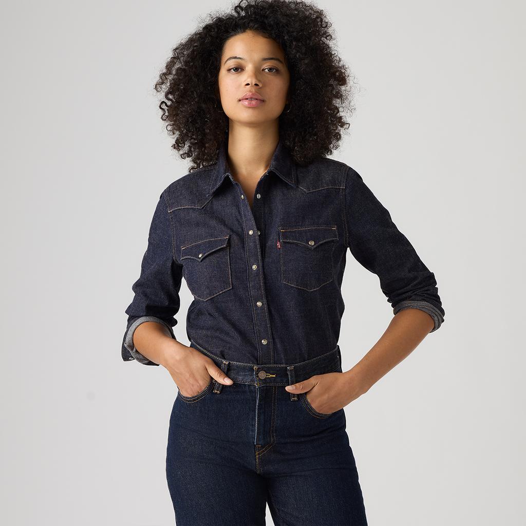 Levis Leisure Vintage Lapel Loose Solid Color Long Sleeve Shirt Women shirts 007WT-0007