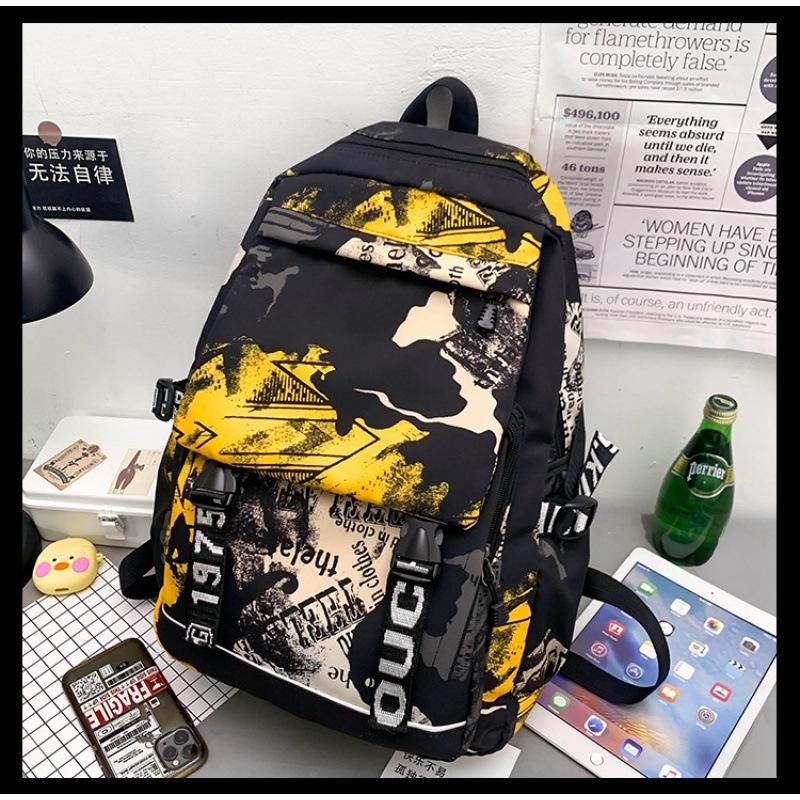 Mode Automne Cartable Personnalité Féminine Camouflage Graffiti Couple Sac à Dos Grande Capacité Sac à Dos Étudiant Masculin
