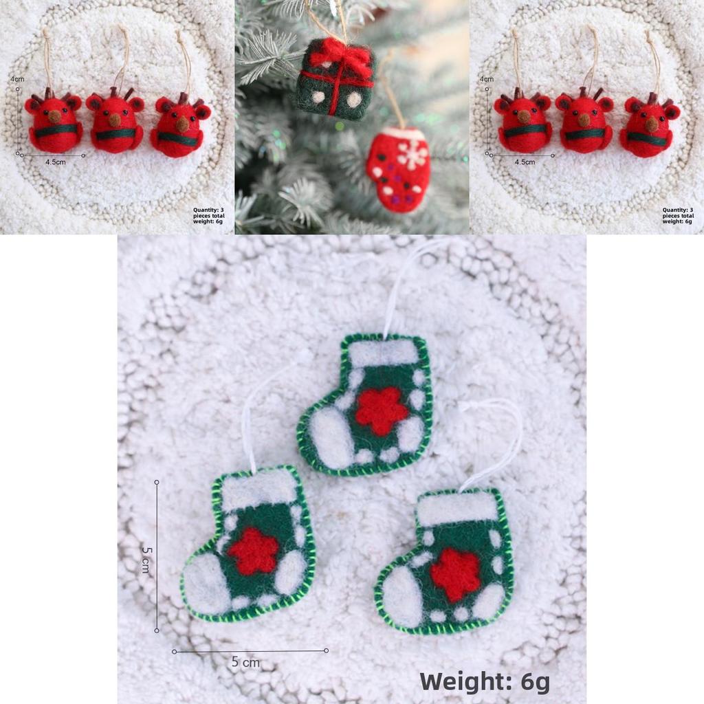 Christmas Tree Wool Felt Ornaments With Cartoon Design For Holiday Decor