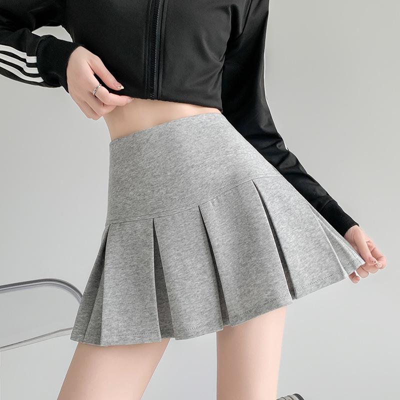 2026 Spring Korean Style High-Waisted Pleated A-Line Skirt - Versatile, Fashionable, Short with Zipper