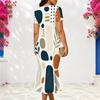 Women Plus Size V Neck Short Sleeve Fitted Abstract Printed Fishtail Dress