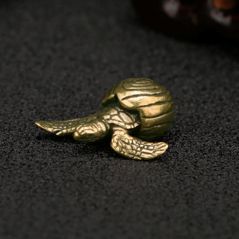 Charming Antique Brass Turtle Figurine - Cute Sea Turtle Tea Pet for Home & Office Decor, Perfect Gift Idea