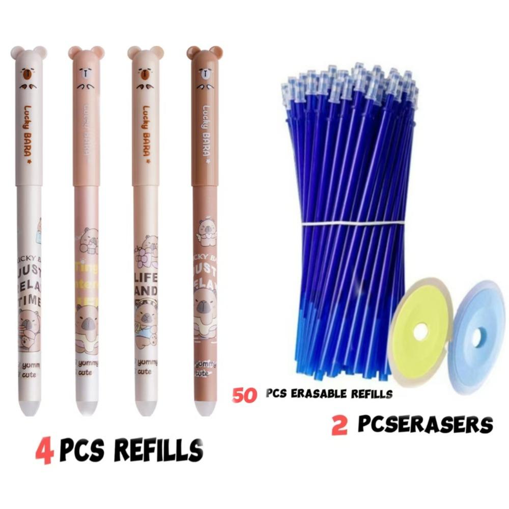 4pcs/set Animal Shaped Erasable Gel Pen, 0.5mm Blue Erasable Ball Point Pen, Suitable for Back To School Season