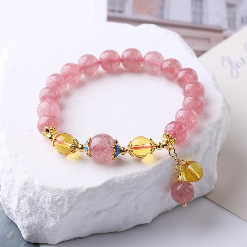 Natural Strawberry Crystal Bracelet Pink Crystal Bracelet Bangles Women Fashion Jewelry Accessories Gift