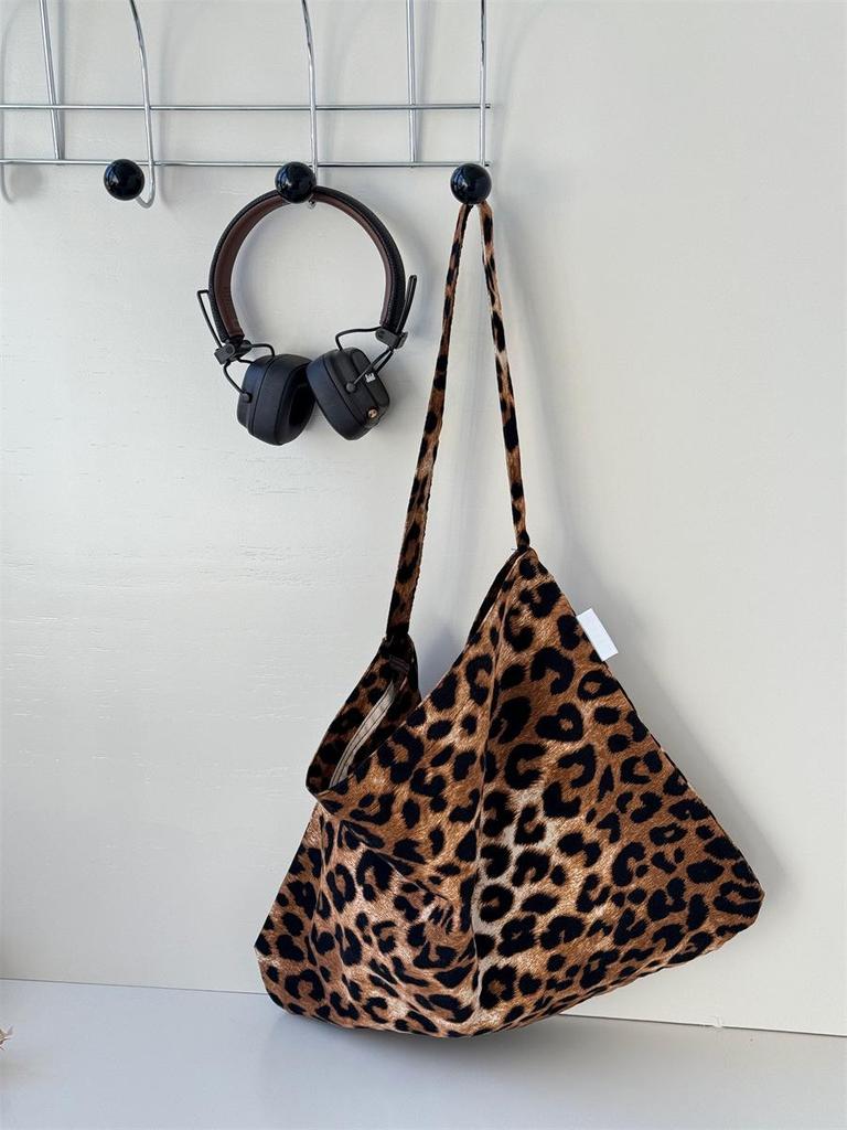 Korean Style Pink Leopard Print One-Shoulder Tote Bag