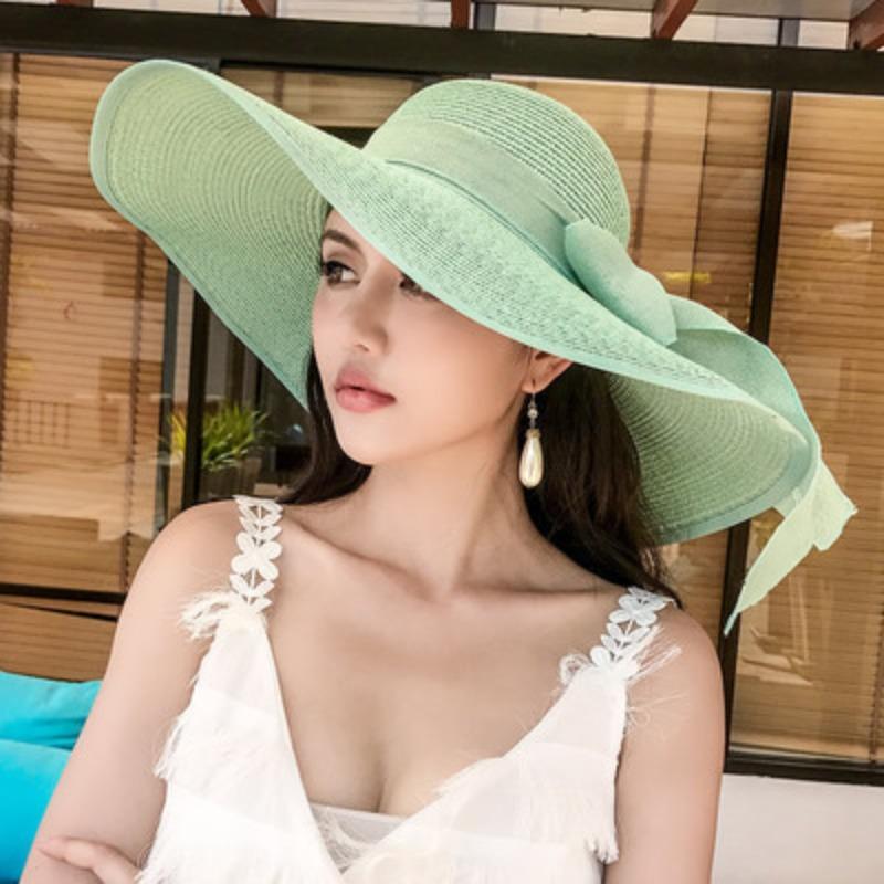 Straw hat women's summer sun protection extra large brim sun hat beach seaside vacation sun hat foldable hat tide