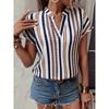 GMXIA Women's Fashion Casual Leisure Summer Stripe Print Short Sleeve V-Neck Blouses & Shirts